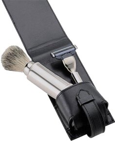 Erbe Shaving Shop Rasierset dreiteilig in Ledertasche 13 x 7, schwarz