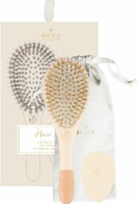 Bachca Hair Kit Nude - Brush Boar And Nylon + Wooden Mirror + Cotton Pouch