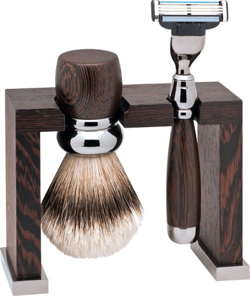 Erbe Shaving Shop Rhodium-Rasier-Set dreiteilig, Gillette Wengeholz
