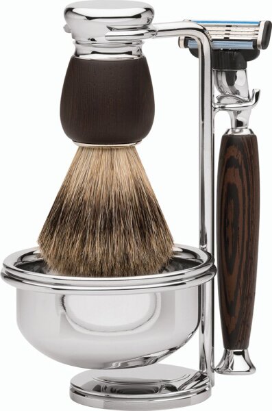 & MILANO Design Shop Erbe Dachshaar R Mach3 Wengeholz Premium Shaving