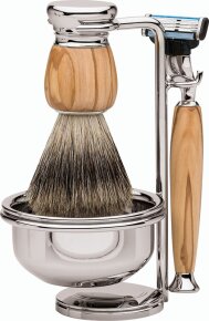 Erbe Shaving Shop Premium Design MILANO Dachshaar & Mach3 Olivenholz | Rasierpinsel